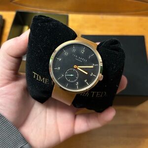 Ted Baker London Men’s Genuine Brown Leather Strap Watch Casual Stainless Steel